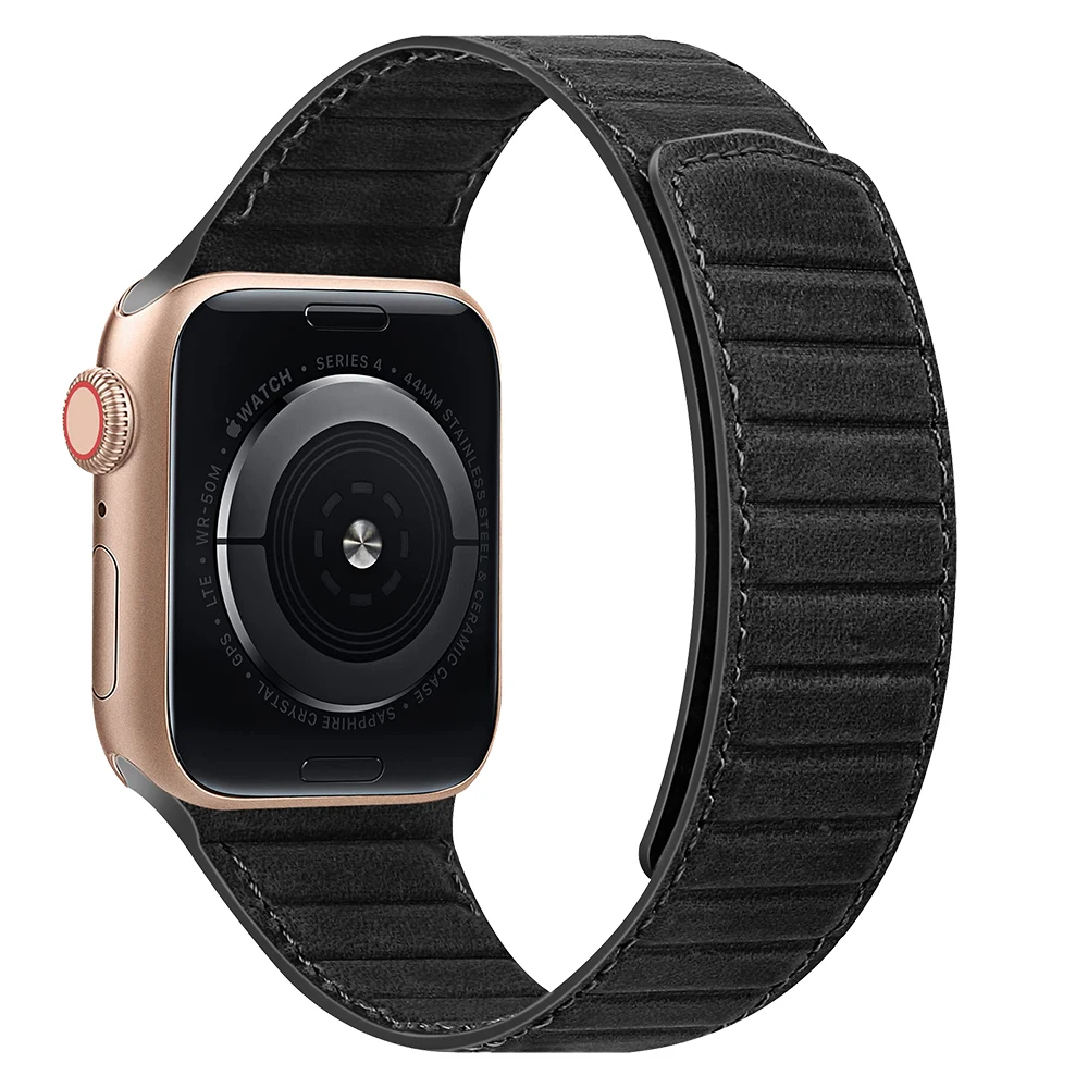 Фото Ремешок кожаный для Apple watch band, магнитный браслет для iWatch series 3 4 5 se 6 7, 45 мм 41 мм 44 мм 40 мм 42 мм 38 мм №1