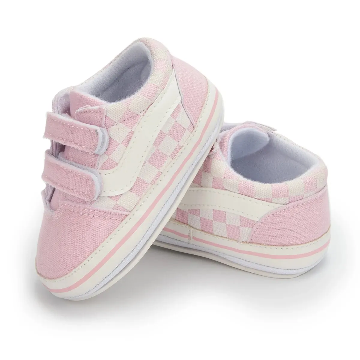 Meckior Baby Canvas Sneakers Non-slip Rubber Sole Plaid Streaks First Walkers Infant Baby Unisex Casual Shoes canvas sneakers