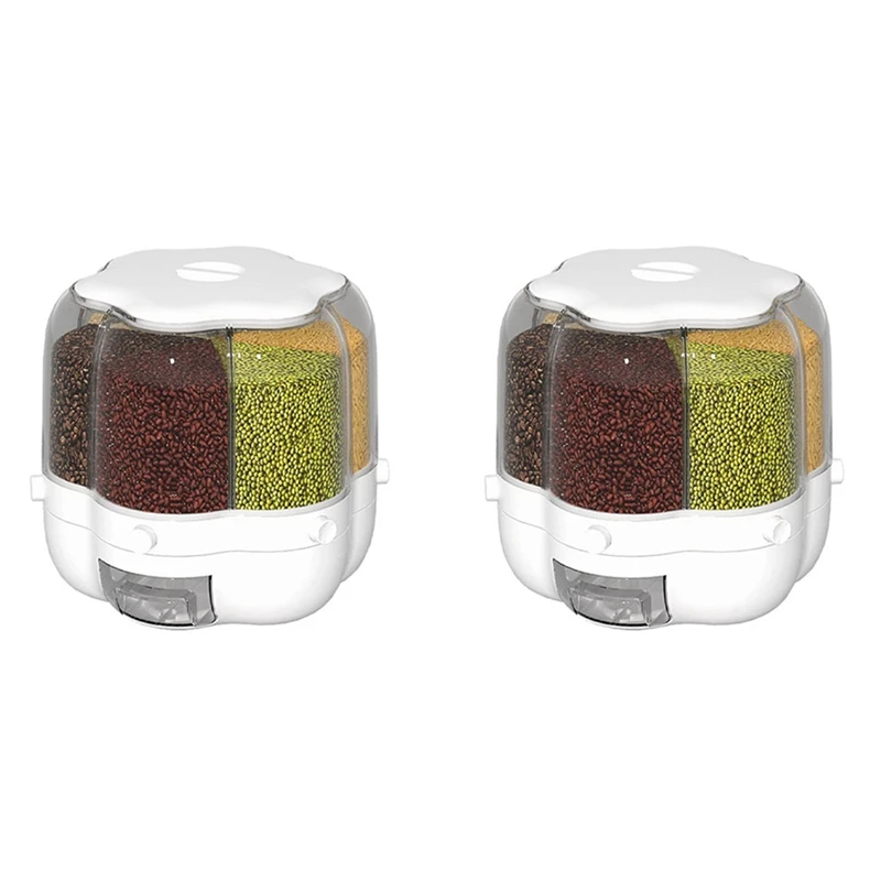 

2X Rotating Food Dispenser Rice Bucket Rice Storage Tank Sealed Grain Container Storage Box For Home And Kitchen