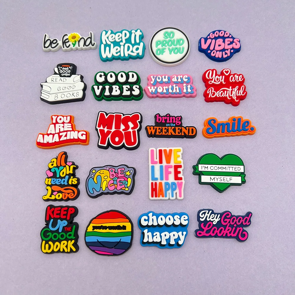 

New 20Pcs/Set Shoe Charms cartoon Inspirational Phrases Text Shoe Decoration Accessories Children's Holiday Gifts