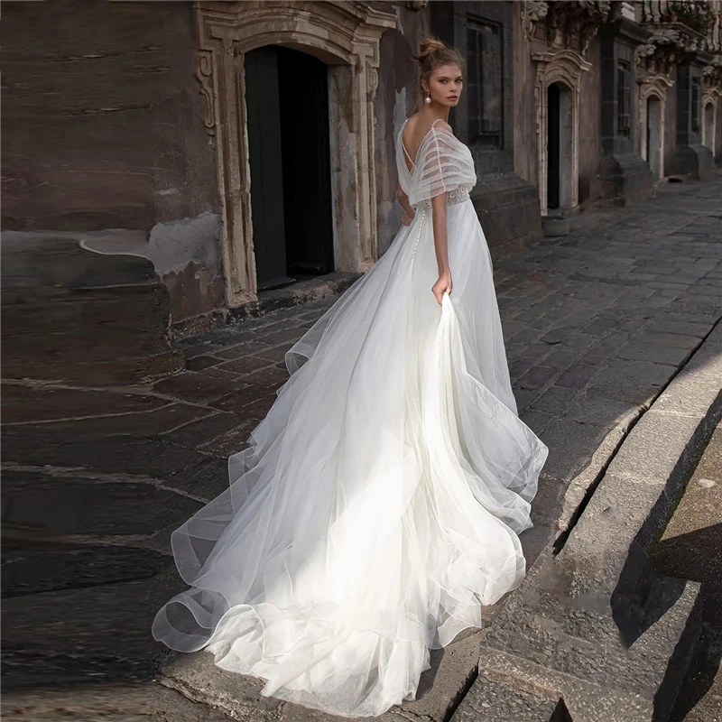 

Exquisite Classic Wedding Dresses Sexy A-Line Backless Bridal Gowns Lace Appliques Tulle Robes Elegant Vestidos De Novia 2024