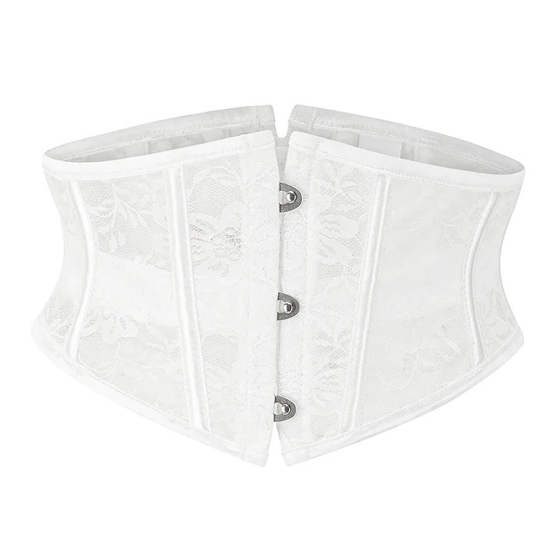 Black See Through Floral Lace Sexy Underbust Corset Waist Trainer Bustier for Women Steetwear Short Torso Belts White