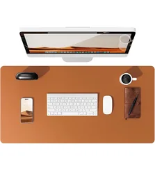 Premium Non-Slip PU Leather Desk Mat - Large Laptop and Office Surface Protector - 80x40 cm (Brown)