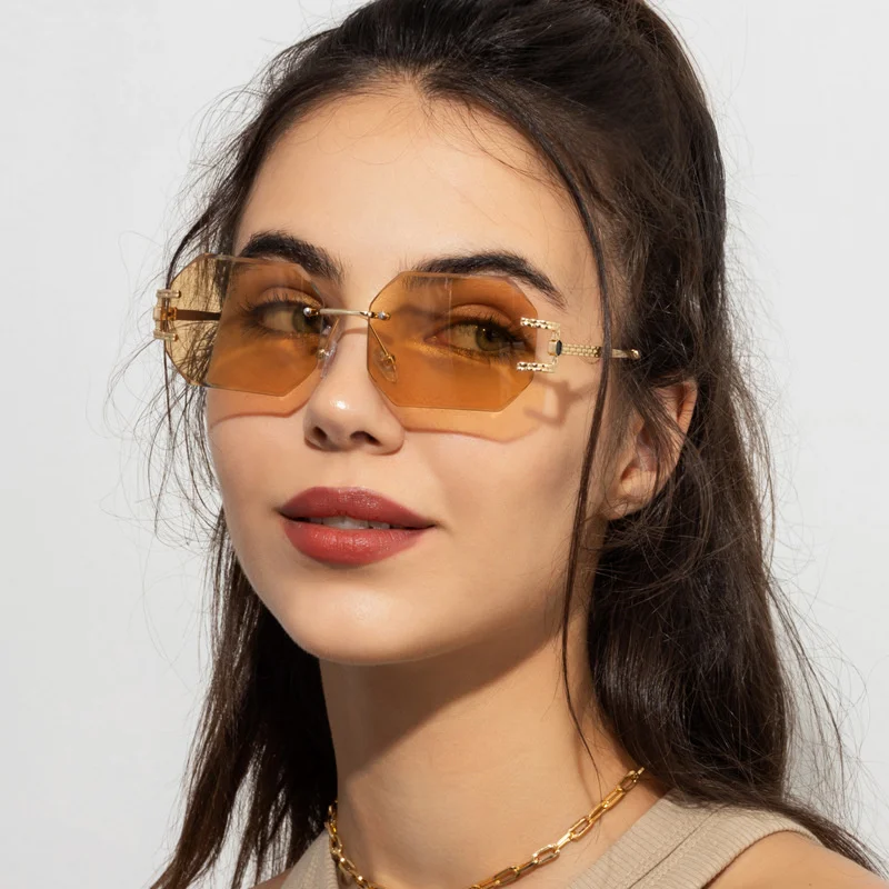 

NYWOOH Cut Edge Frameless Sunglasses Female INS Fashion Rimless Polygon Sunglasses for Women Retro Metal Square Eyeglasses UV400