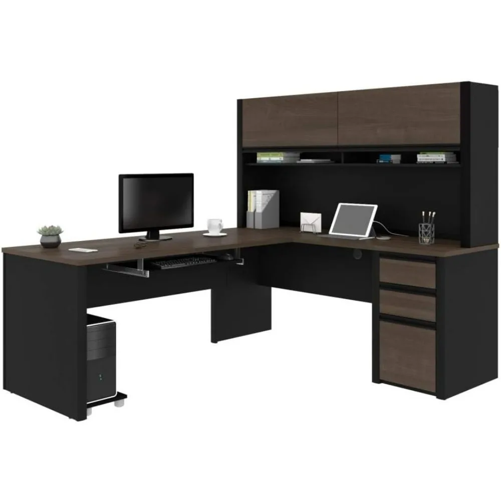 L-Shaped Desk with Hutch and Pedestal, 72W Narrow Desk Shell, 71W Hutch for Narrow Desk Shell, 60W Return Table 2