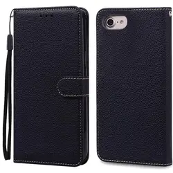 Vibrant Candy Color Wallet Case - Shockproof Flip Cover with Soft Silicone & Leather for iPhone 7 (Black)