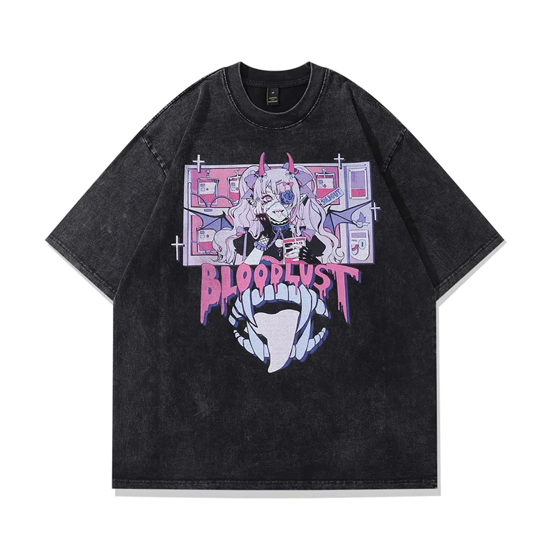 

Japanese Anime Printed T Shirt Men Women 100% Washed Cotton Oversized Short Sleeve T-shirts Hip Hop Streetwear Harajuku T shirt