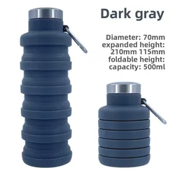 Collapsible BPA - Free Silicone Water Bottle - Portable & Reusable - 300 - 1000ml (Dark gray - 500ml)