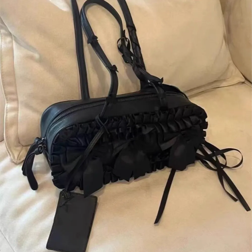 JIAERDI Gothic Bow Black Handbag Purse Women Vintage Harajuku Aesthetic Shoulder Bags Ladies Fairy Core Underarm Bag Bolsos Chic