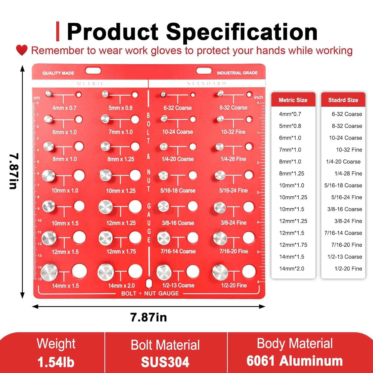 28 Thread Nut & Bolt Checker Durable Aluminum Alloy Gauge for Metric and Imperial Sizes Easy Size Identification Tool