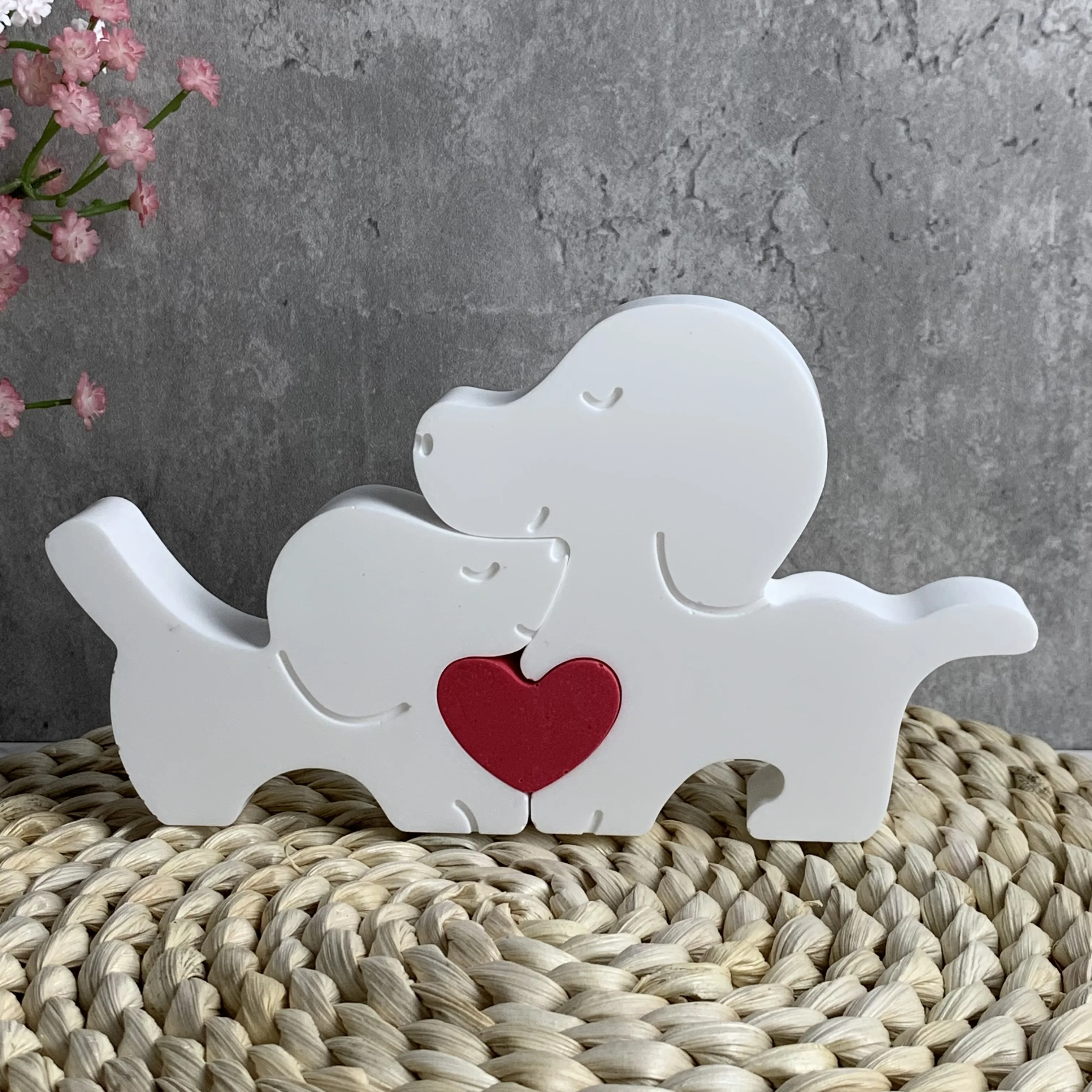 Puppy Ornament Insert Silicone Mold Dog Couple Love Mould Plaster Cake Candle Molds Soap Resin Clay Mold Craft Supplies silicone mold