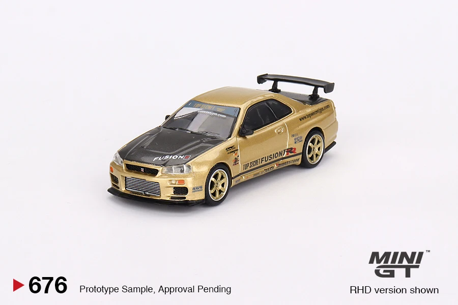 

Мини 1/64 Nissan Skvline GT-R(R34) TopSecret, топ-секрет, золото, литая модель автомобиля, украшения, Cas-игрушки, подарок