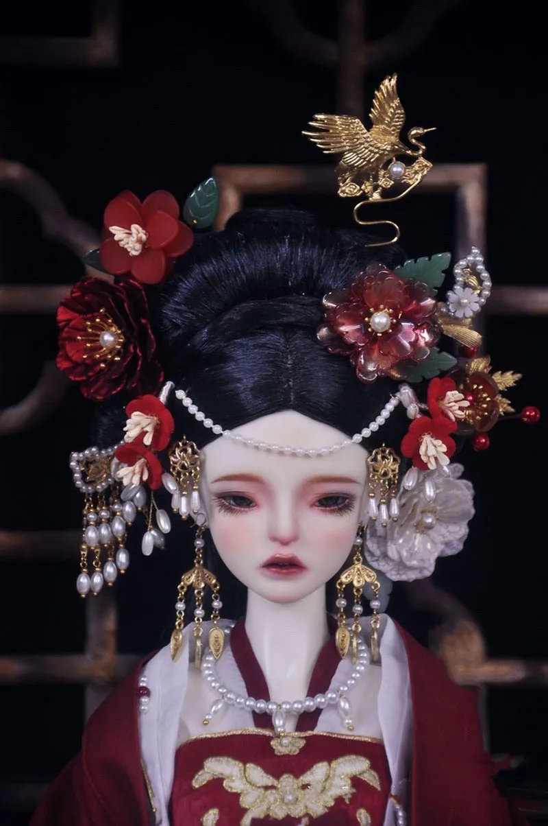 

Bjd Doll Jewelry, Ancient Style Headdress, Crane Tiara, Fancy Hairpin, Pearl Collar, Pendant Earring Set