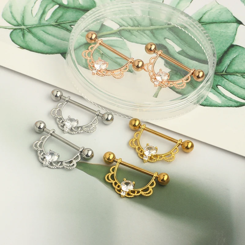 14G Nipple Rings Surgical Steel Nipple Piercing Jewelry zircon Nipple Barbell Piercing Jewelry 3 color mix wholesales cheap pric