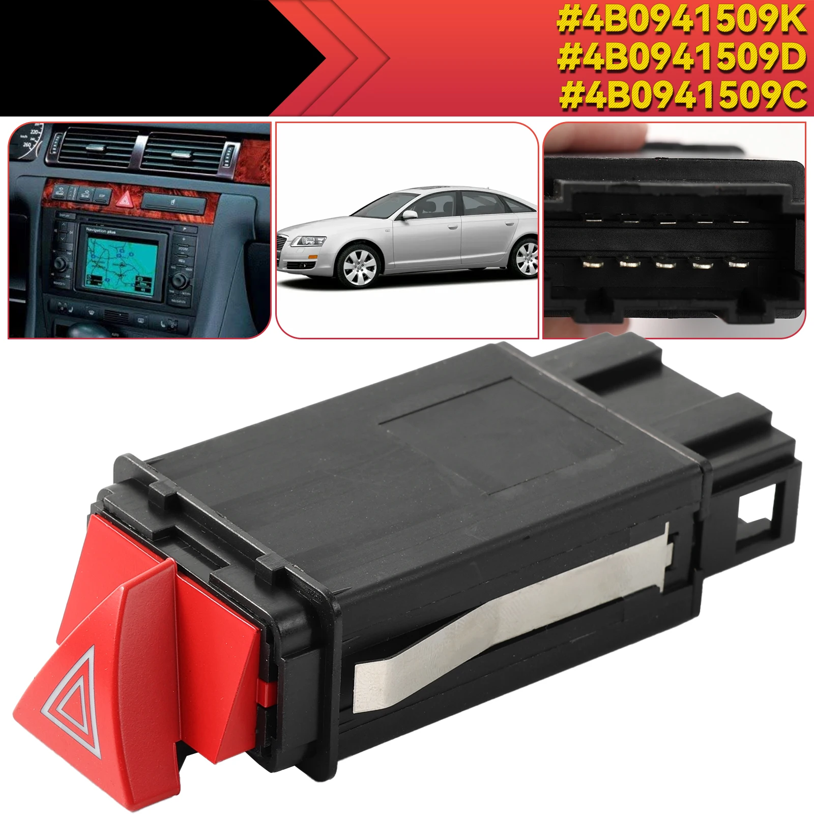 Notfall-Warnlicht-Blinkerschalter-Taste, passend für Audi A6 S6 RS6 C5 Allroad Quattro 4B 0941509 C 4B 0941509 K 4B 0941509 D – Detail 1