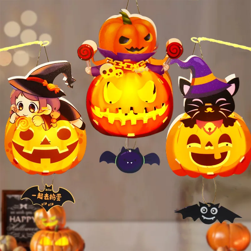 Halloween pumpkin lantern handmade hand-held lantern luminous toy pumpkin projection props