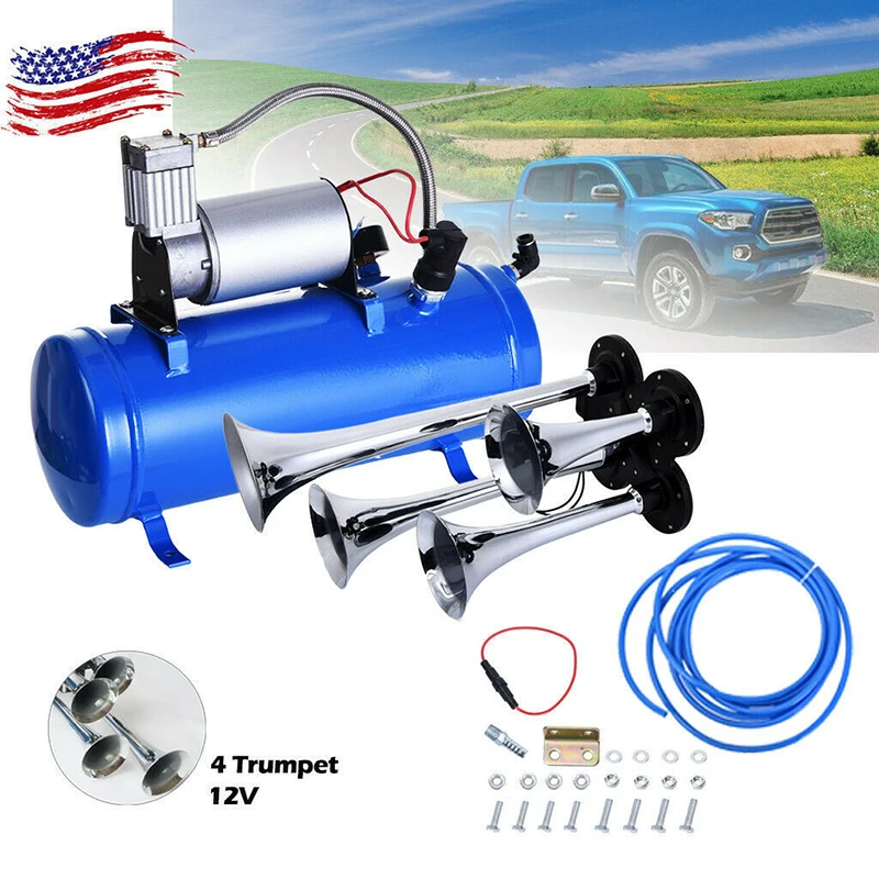 4TrumpetUniversalCarAirHorn12V150WMiniElectricAirHorn