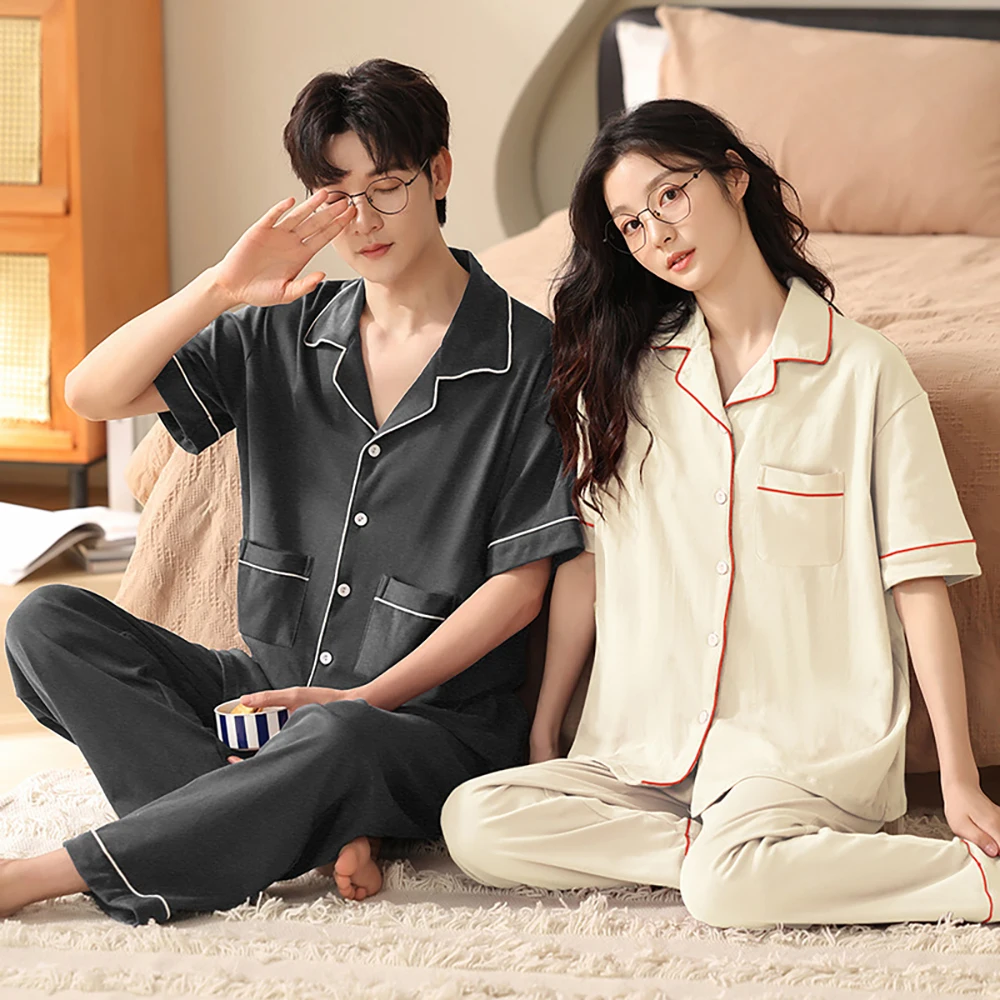 Short Sleeve Pajama Set Cotton Sleepwear Pyjama Cotton Pajama Sets