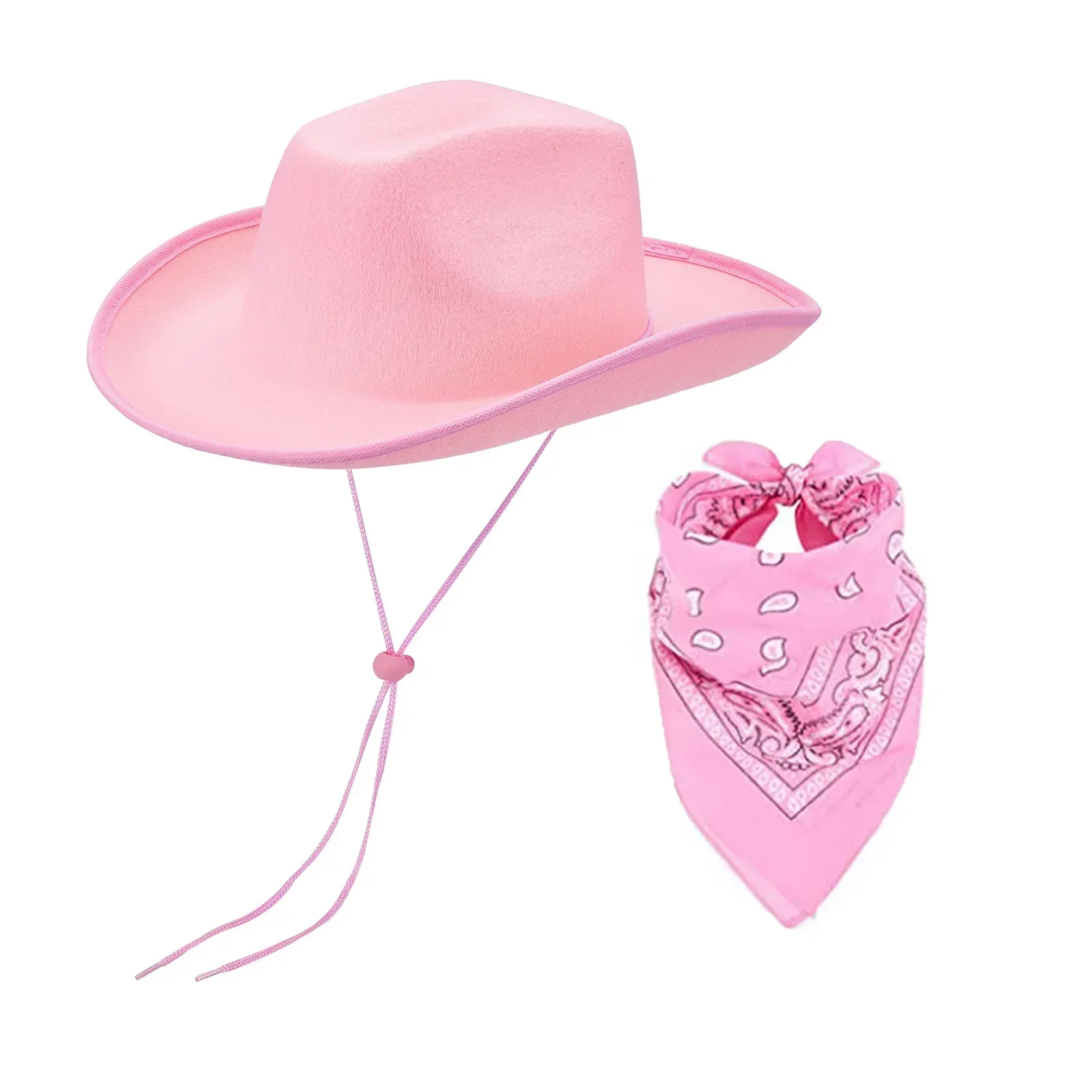 3PC Cowboy Decoration Set  Women Pink Cowgirl Fluffy Cowboy Glitter Hat Carnival Costume Accessory for Party Wear Ha