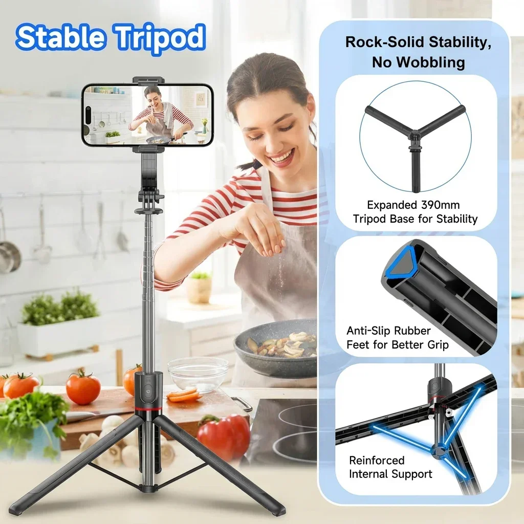 Ultra Long Selfie Stick with Bluetooth Remote, Fill Light & Tripod Stand