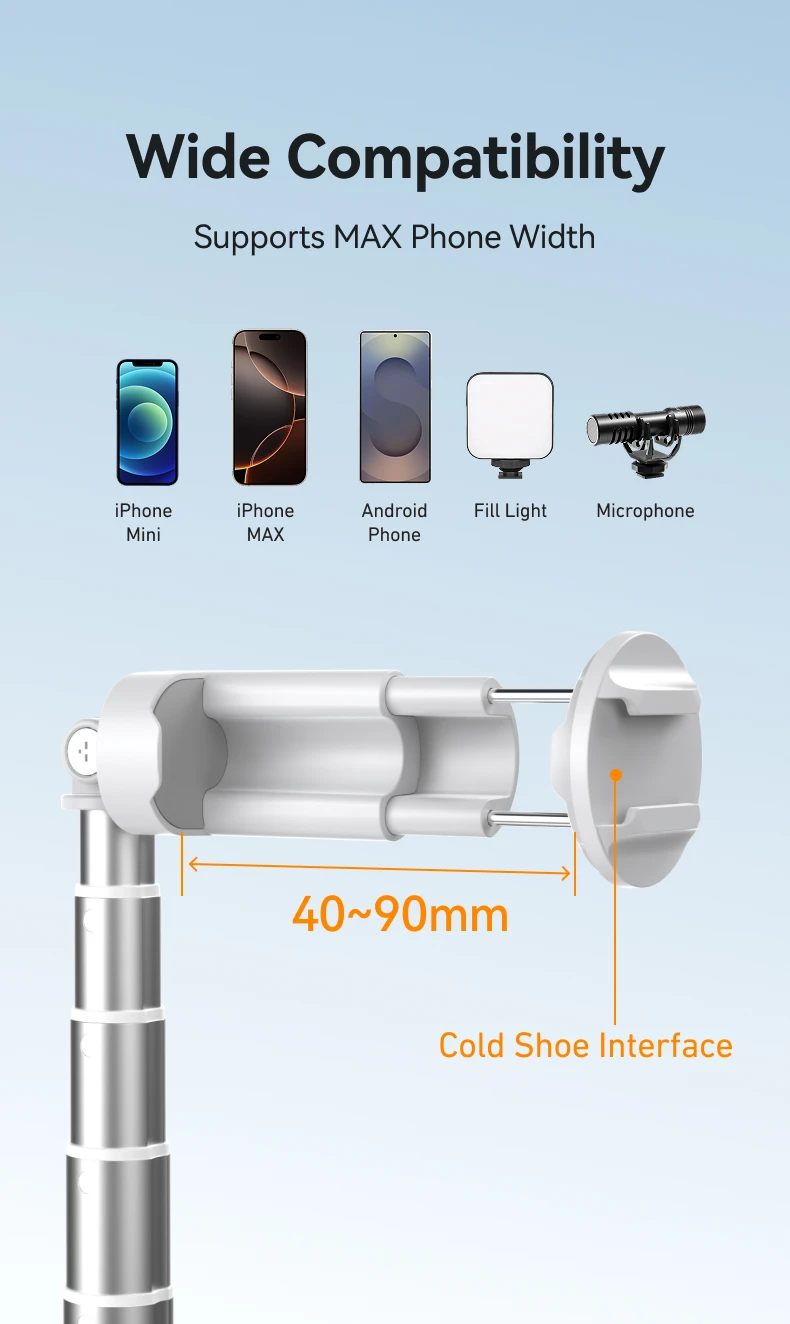 Auto-Opening Tripod Selfie Stick 1.7M 360° Rotation Adjustable selfie stick Wire