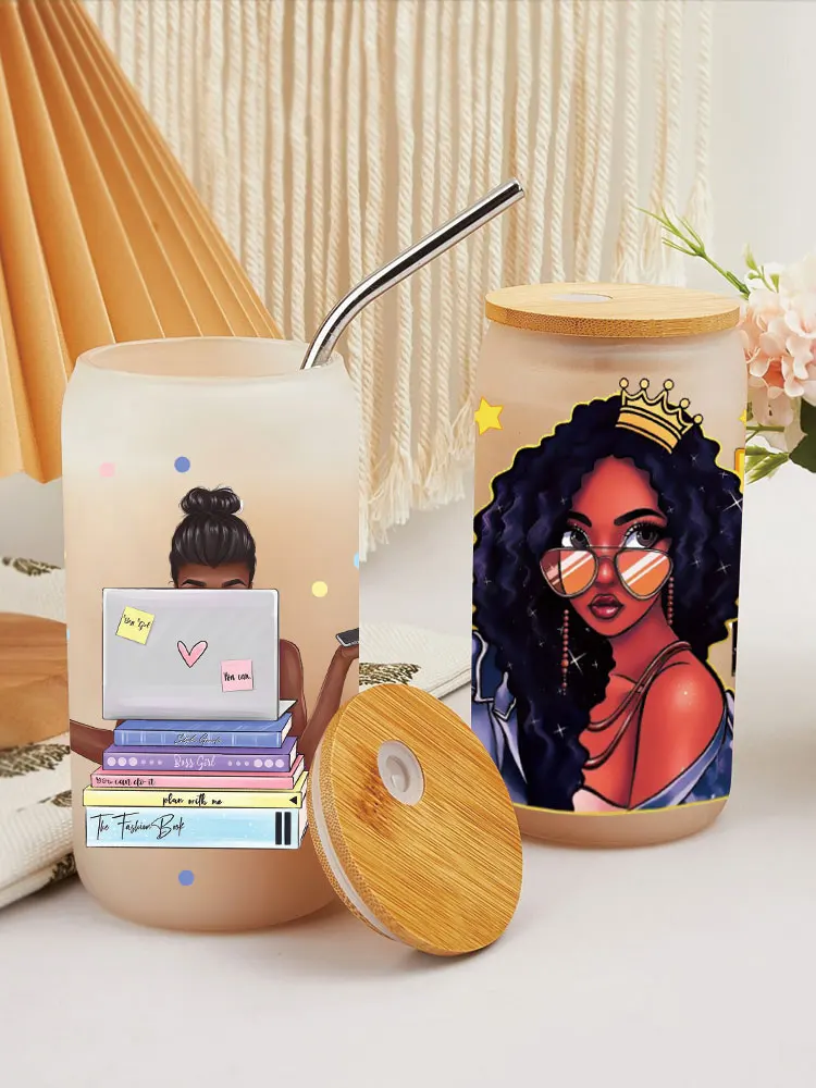 UV DTF Transfer Sticker Black Girl For The 16oz Libbey Glasses Wraps Bottles Cup Can DIY Waterproof Decals D3607