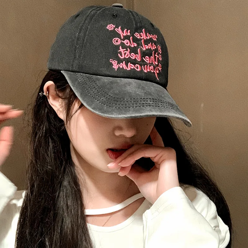 여성용 씻어 면화 야구 모자 자수 편지 Snapback Peaked Hat For L..