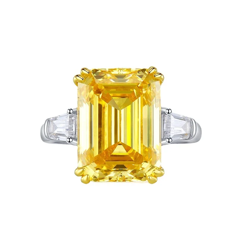 

Jewelry 2023 New S925 Silver Imported High Carbon Diamond 11 * 15mm Yellow Diamond Ring for Women in Europe and America