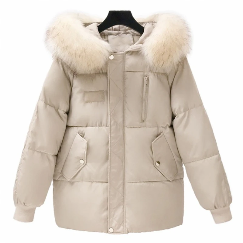 Winter New Women's Hooded Long-sleeved Solid Color Casual Women's Down Cotton Jacket Korean Fashion Loose Thick Warm Jacket