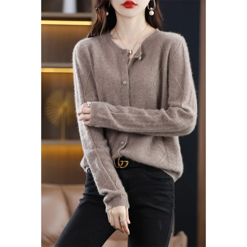 

Sweater Women 2023 New Korean Crewneck All Match Slim Cardigan Pullover Autumn Winter Solid Color Slimming Age Cashmere Sweater