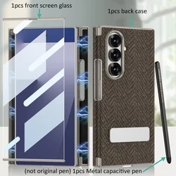 Premium Dual Hinge Leather Case with Stand Holder and Kickstand for Samsung Galaxy Z TriFold (Brown)
