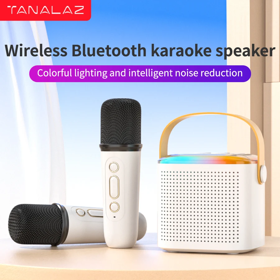 

sound microphone Y1 Portable Wireless Dual Microphone Karaoke Machine Bluetooth PA Speaker KTV DSP System HIFI Stereo Sound RGB