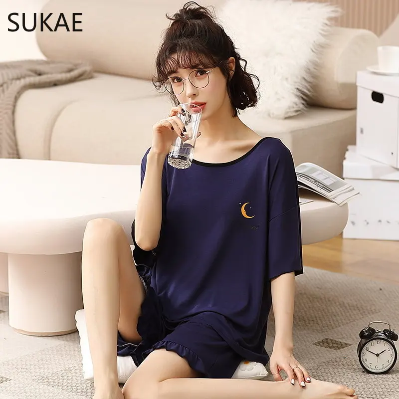 

SUKAE Modal Nightwear Summer M-5XL Cartoon Sleepwear High Quality Women Pajama Fashion Shorts Woman Clothing Casual Pijamas Set