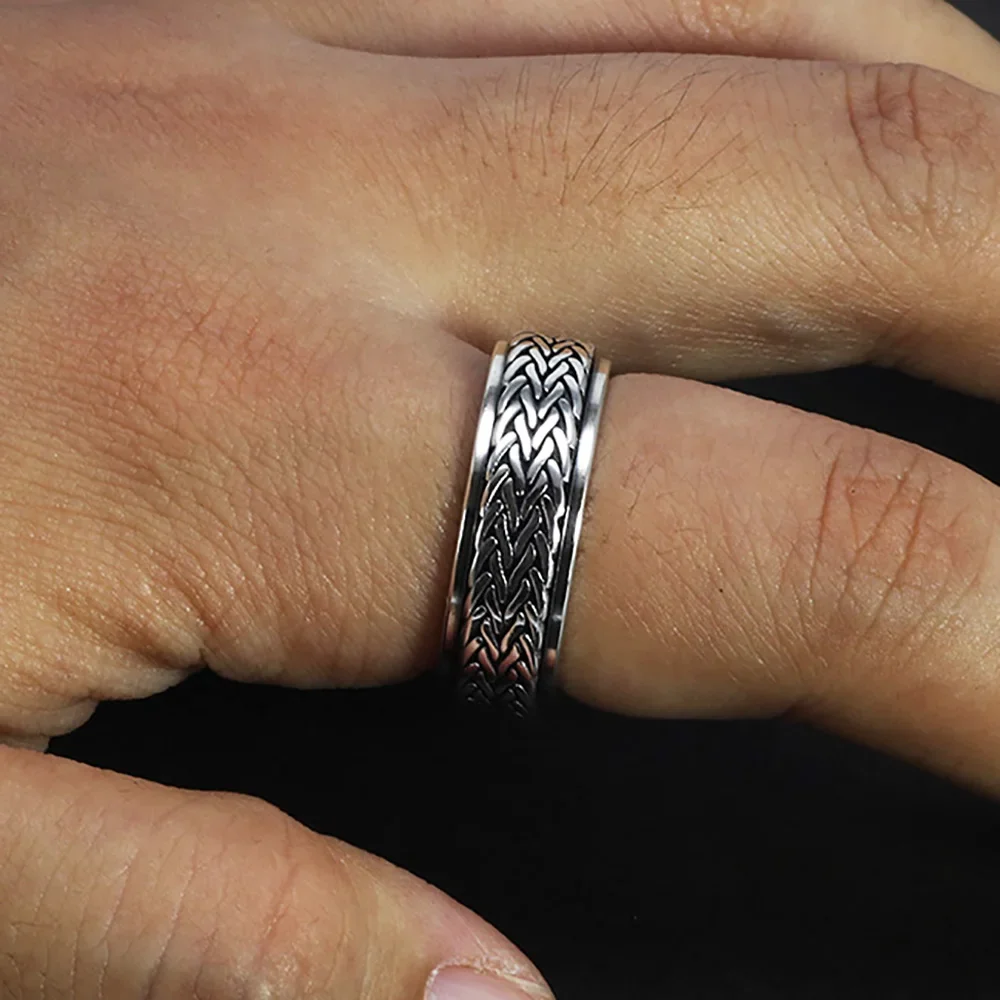 Silver Rings Silver Ring Rotating Ring 925 Sterling Silver Rotatable Rings For Men And Women Simple Hemp Rope Type Spinner Vintage Male Jewelry