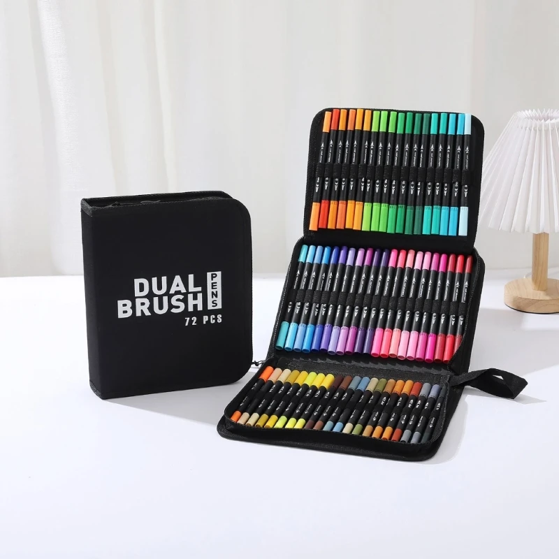 60/72 Color Double Head Acrylic Paint Pen with Storage Case Brush/Fine Tip Quick Drying for Scrapbooking Art Drawing