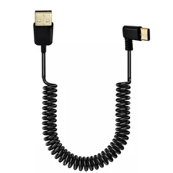 USB Type - C to USB Male Coiled Adapter Cable - Spring Telescopic Extension for Data Sync and Charging (Left - Right)