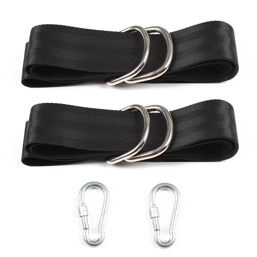 2X 2 meter Tree Swing Straps Hanging Kit Camping Hammock Accessories Black