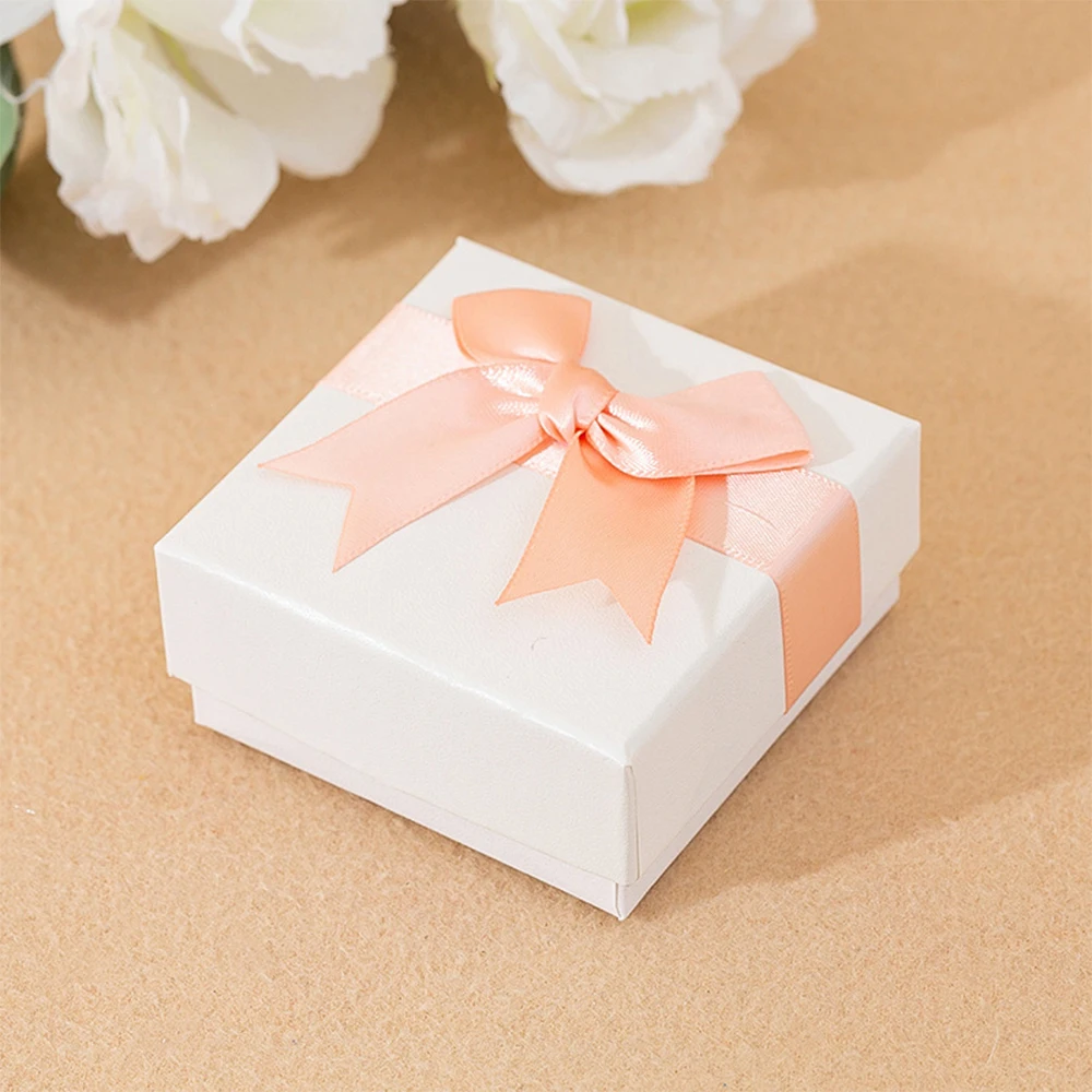 20Pcs White Jewelry Box with Bow DIY Necklaces Rings Earrings Bracelet Case Grey Sponge Weddings Valentine'day Gift For Girl