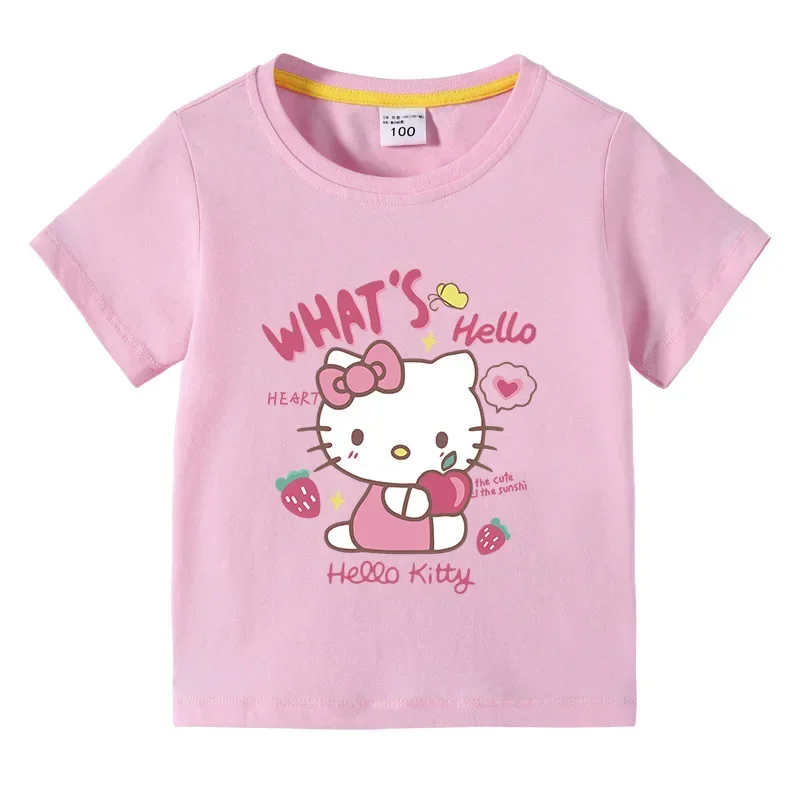 

Little Girl Anime Hello Kitty Sanrio T-shirt, Casual Slightly Stretch Breathable Tee, Kids Girls Clothing For Outdoor