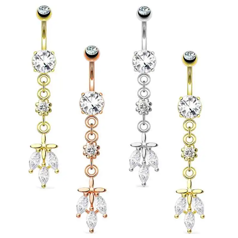 

14G 10mm Belly Button Ring Stainless Steel Belly Rings Butterfly Round Cubic Zirconia Navel Barbell Body Piercing Wholesales