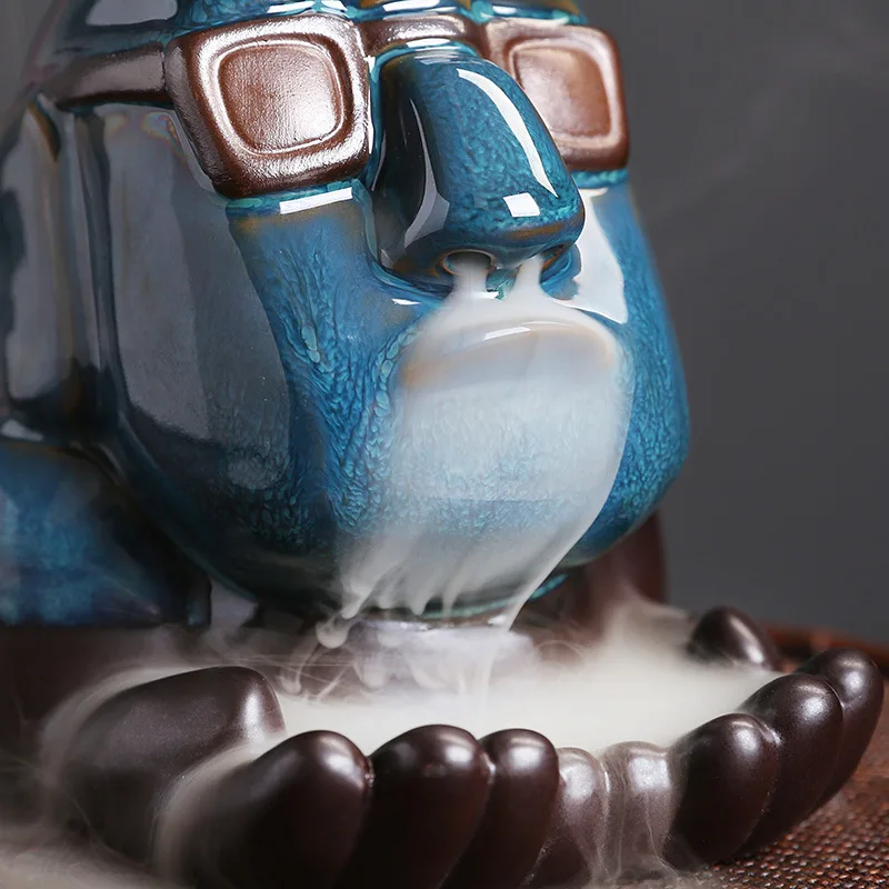 Creative Ceramic Backflow Incense Burner Sunglasses Brother Character Backflow Incense Statue Nostril Smoke Aromatherapy Holder