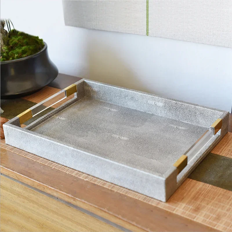 Metal Tray Leather Acrylic Gary Rectangular Jewelry Display Serving Plate Storage Decoration Home Kitchen Organizer Supplies