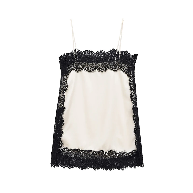 Lace Patchwork Sling Top Women Sexy Sleeveless Side Split Solid Color Vest 2025 New Summer Lady Party Vacation Short Tops ﻿