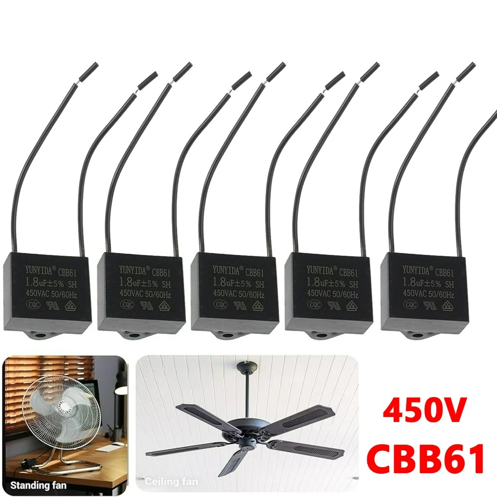 1/2/5PCS CBB61 Motor Run Capacitor 450V AC 0.8/1/1.2/1.5/1.8/2/2.5/4/5/6/8/10UF for Ceiling Fan & Air Conditioner