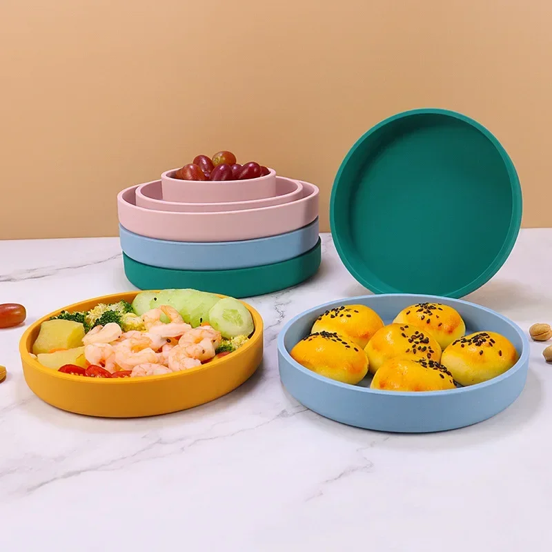 Outdoor Nordic Style 15cm Silicone Round Dinner Plate Food Grade Set Microwave Oven Heatable Baking Plate Pet Feeding Bowl 3