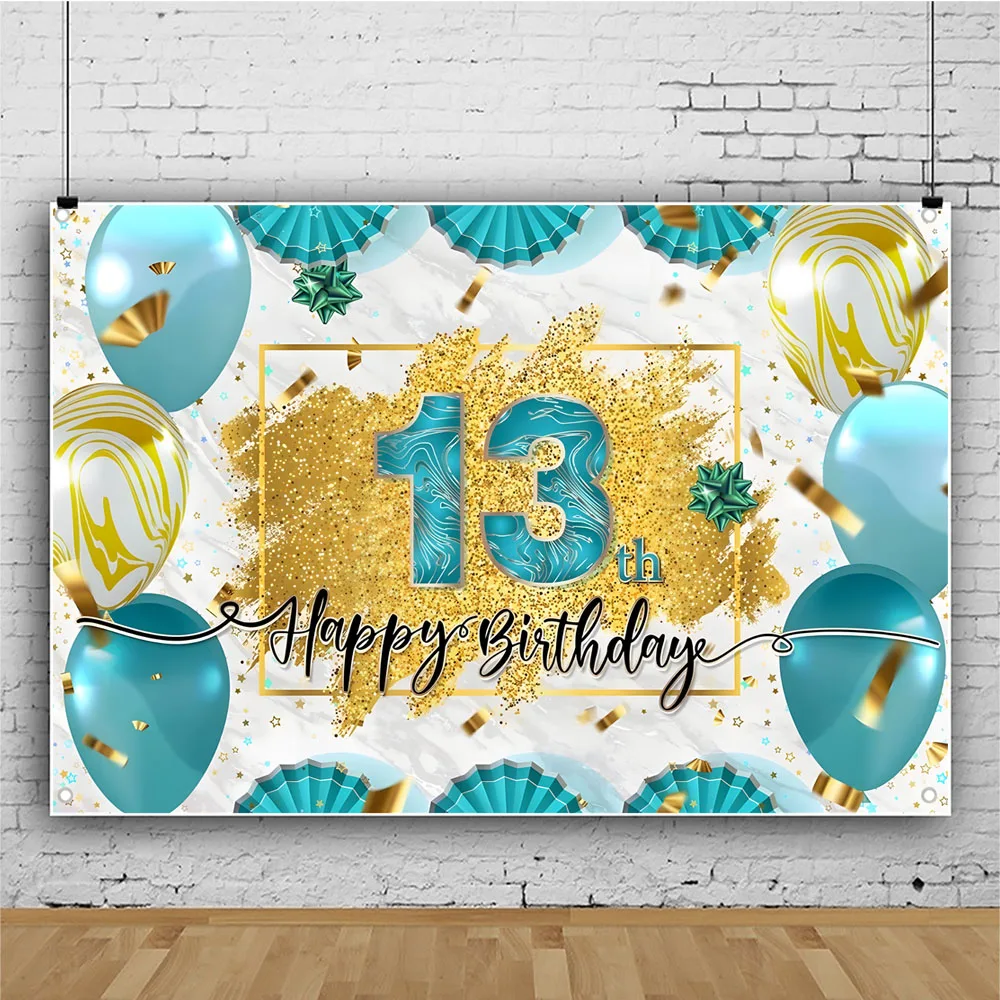 Banner Per 13° Compleanno Con Scritta 'Happy 13th Birthday' – 185x90 Cm, In Tessuto Poliestere Nero E Oro – Decorazione Per Ragazzi E Ragazze - 2