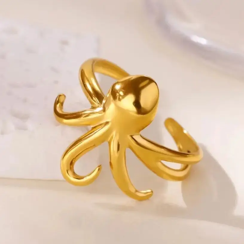 Octopus Rings for Women Smooth Tentacles Stainless Steel