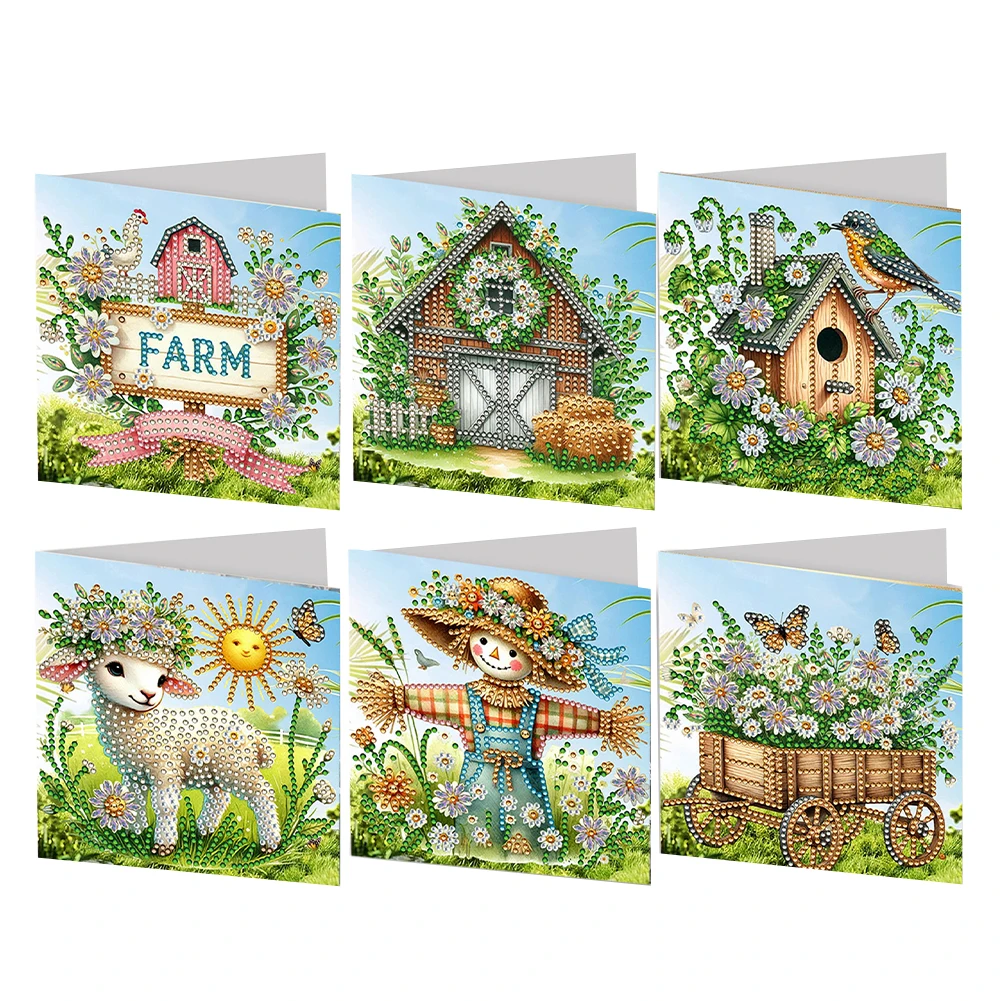 6Pcs Easter Egg DIY Diamond Painting Card Rhinestone Painting Card Kit Diamond Greeting for Holiday Party Favors