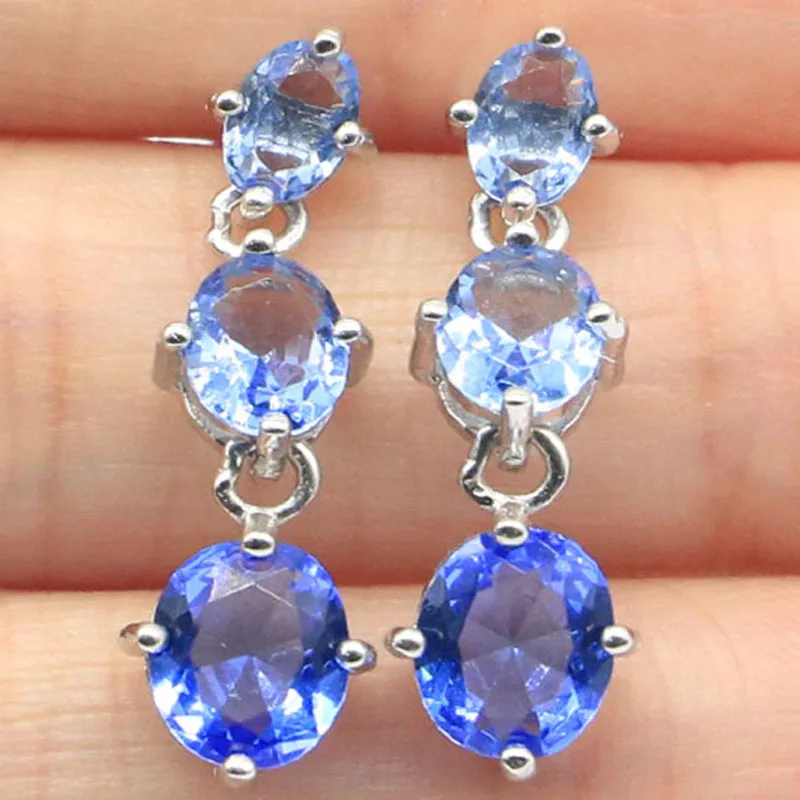 28x8mm Jazaz 3.4g Real 925 Solid Sterling Silver Earrings Fire Rainbow Mystic Topaz Violet Tanzanite Females Gift