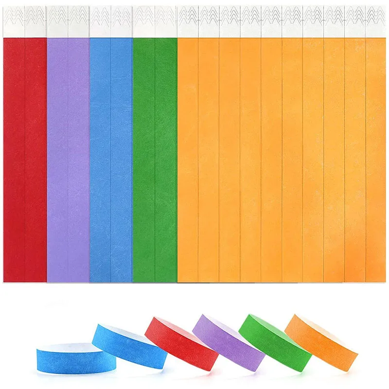 50pcs Tear-Resistant Waterproof Party Paper Bracelet With Sticky Synthetic Paper Multicolored Party Event Ticket Wristbands
